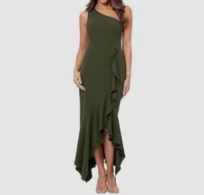 Xscape Womens Green One-Shoulder High-Low Dress Size 8