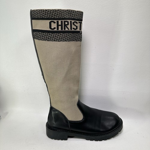 Christian Dior D-major Boots Women 40 Tan Brown Leather Signature Knit Pullon - Picture 5 of 17