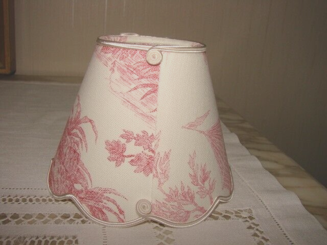 Abat-jour Festonné Toile De Jouy Rouge - 13/14cm (fait Main)