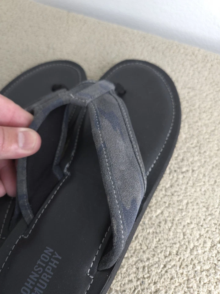 NWOT Johnston & Murphy Boys 7 Norris Suede Blue Gray Camo Thong Sandals - Image 3 of 4