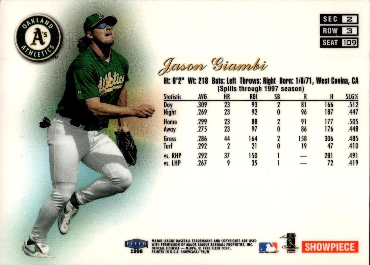 1998 Flair Showcase #109 Jason Giambi | eBay 1998 Flair Showcase #109 Jason Giambi | eBay