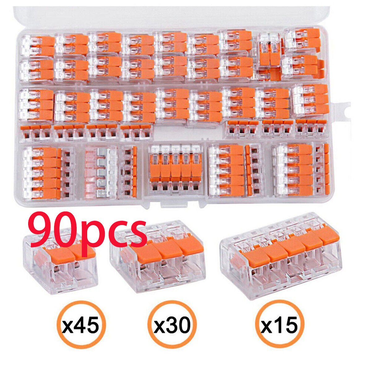 90x For Wago 221 Electrical Connectors Wire Block Clamp Terminal Cable Reusable
