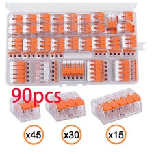 90x For Wago 221 Electrical Connectors Wire Block Clamp Terminal Cable Reusable-