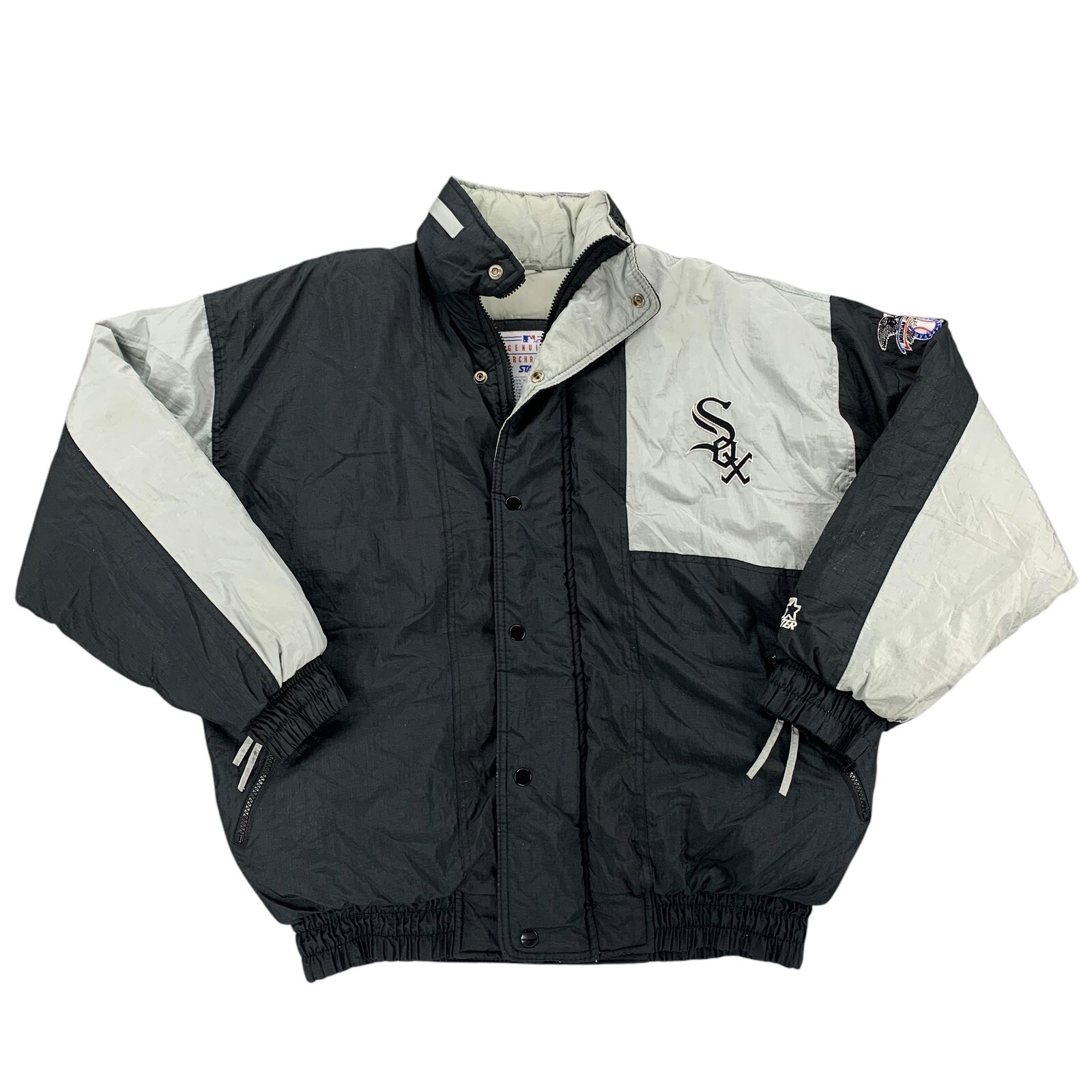 Vtg Starter Chicago White Sox Puffer Jacket MLB Full Zip Hood Embroidered Size L