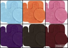 3PC BATHROOM SET RUG CONTOUR MAT TOILET LID COVER PLAIN SOLID COLOR BATHMATS