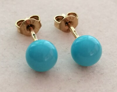 Gold Ohrstecker Gelbgold 333 mit elegante Türkis Kugeln, Neuwertig, Top     