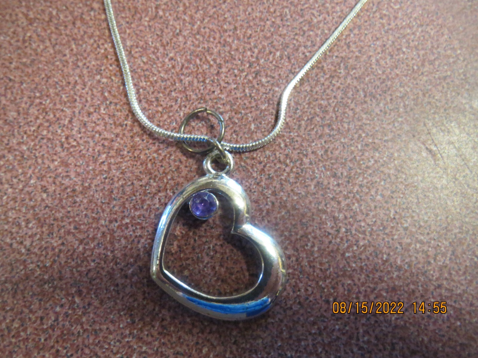NEW Silver tone Necklace Chain Amethyst Heart Purple Pendant Gift Box