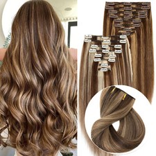 Double Drown Clip In Real Human Remy Hair Extensions THICK Full Head Highlight