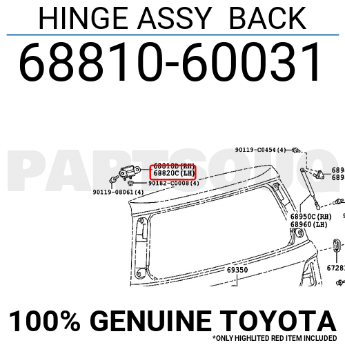 6881060031 Genuine Toyota HINGE ASSY BACK 68810-60031 | eBay