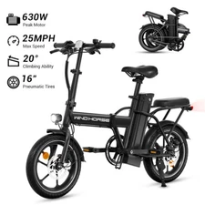 Black 16" Folding Ebike for Adults 630W Motor 25MPH 35 Miles Long Range Commuter