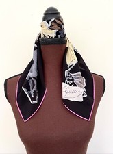 New Gucci Scarf Bandana GG Logo Kris Knight Butterfly Black Floral Silk Wrap