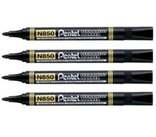 Pentel N850 Black Bullet Tip Permanent Marker Pens Metal Glass Wood N50 Pack 4