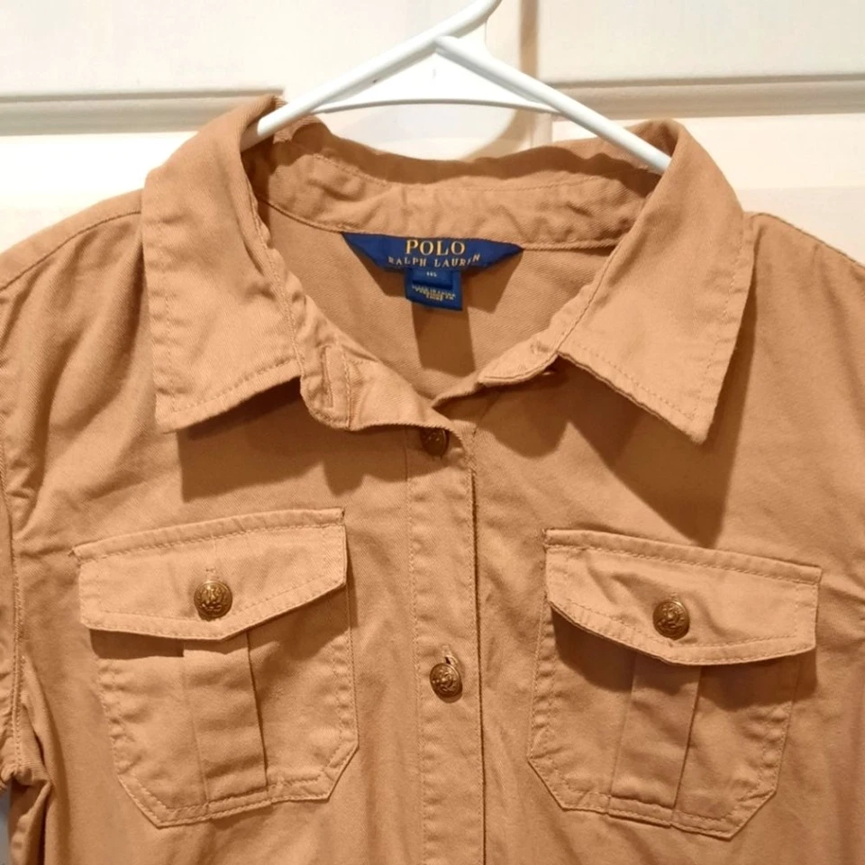 Vestido Polo Ralph Lauren 16 Caqui Con Botones Manga Corta Algodón Uniforme Preppy Foto 4 de 4