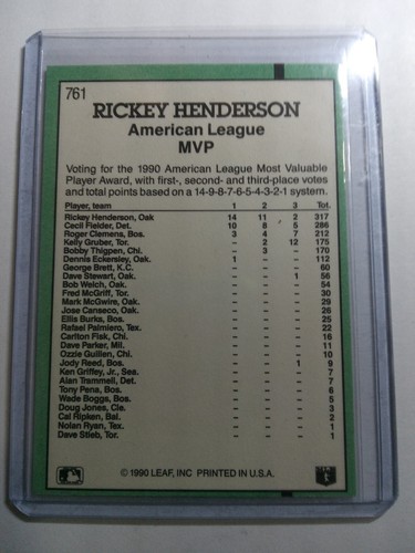 1991 Donruss #761 Rickey Henderson. no dot inc Oakland A's - Picture 2 of 2