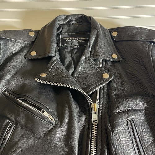 Vintage: Black LEATHER Motorcycle Jacket by UNIK Leather Apparel - Size M - Picture 7 of 15