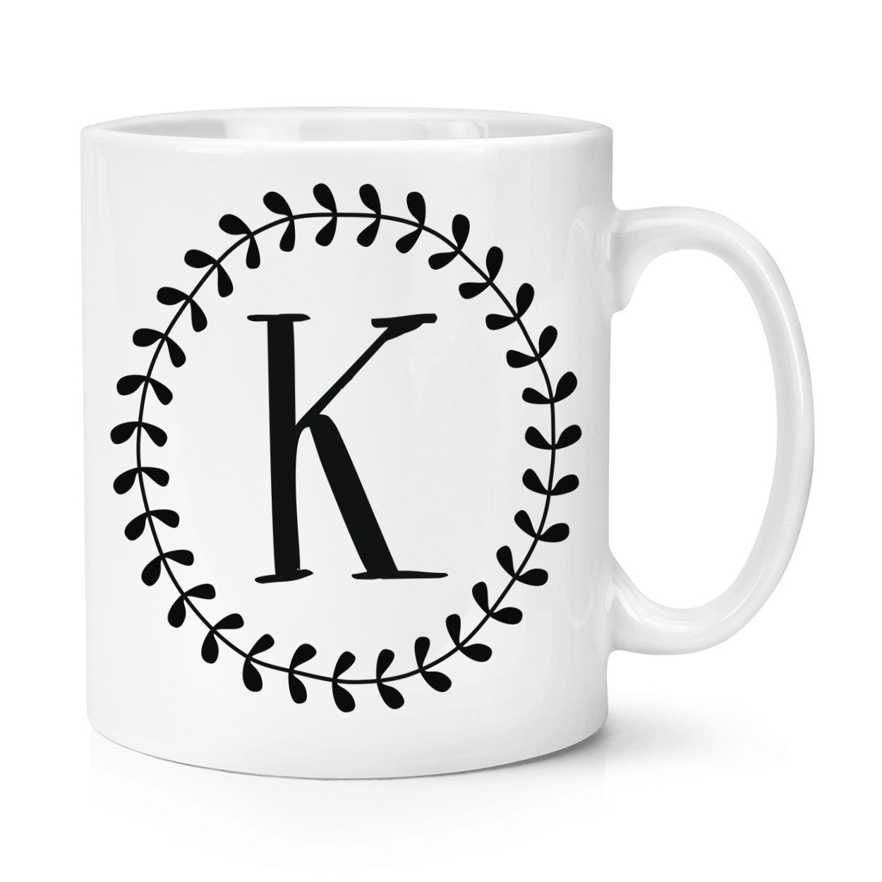 Letter K Floral Wreath Alphabet 10oz Mug Cup - Flowers