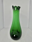 Vintage MCM Murano 13.5” Emerald Green Dimpled Swung Vase Stunning