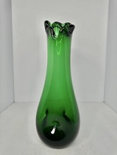 Vintage MCM Murano 13.5  Emerald Green Dimpled Swung Vase Stunning