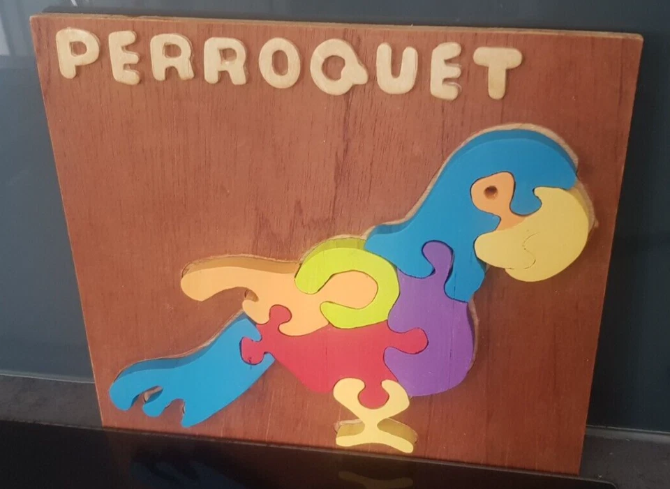 Jeux en bois fait main en France - Puzzles animaux - Perroquet - Photo 2/2