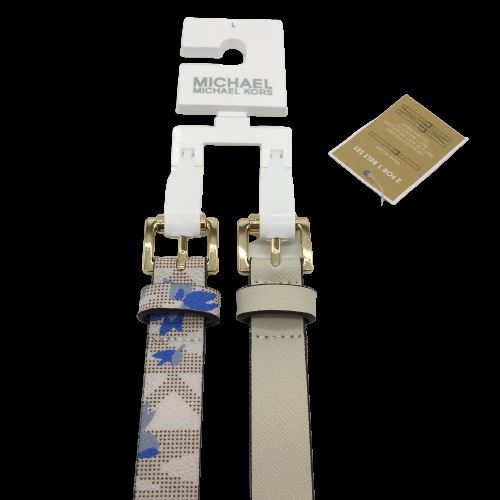 Michael Kors 2 in 1 Belt Set MK Logo Gold Buckle Blue Floral
