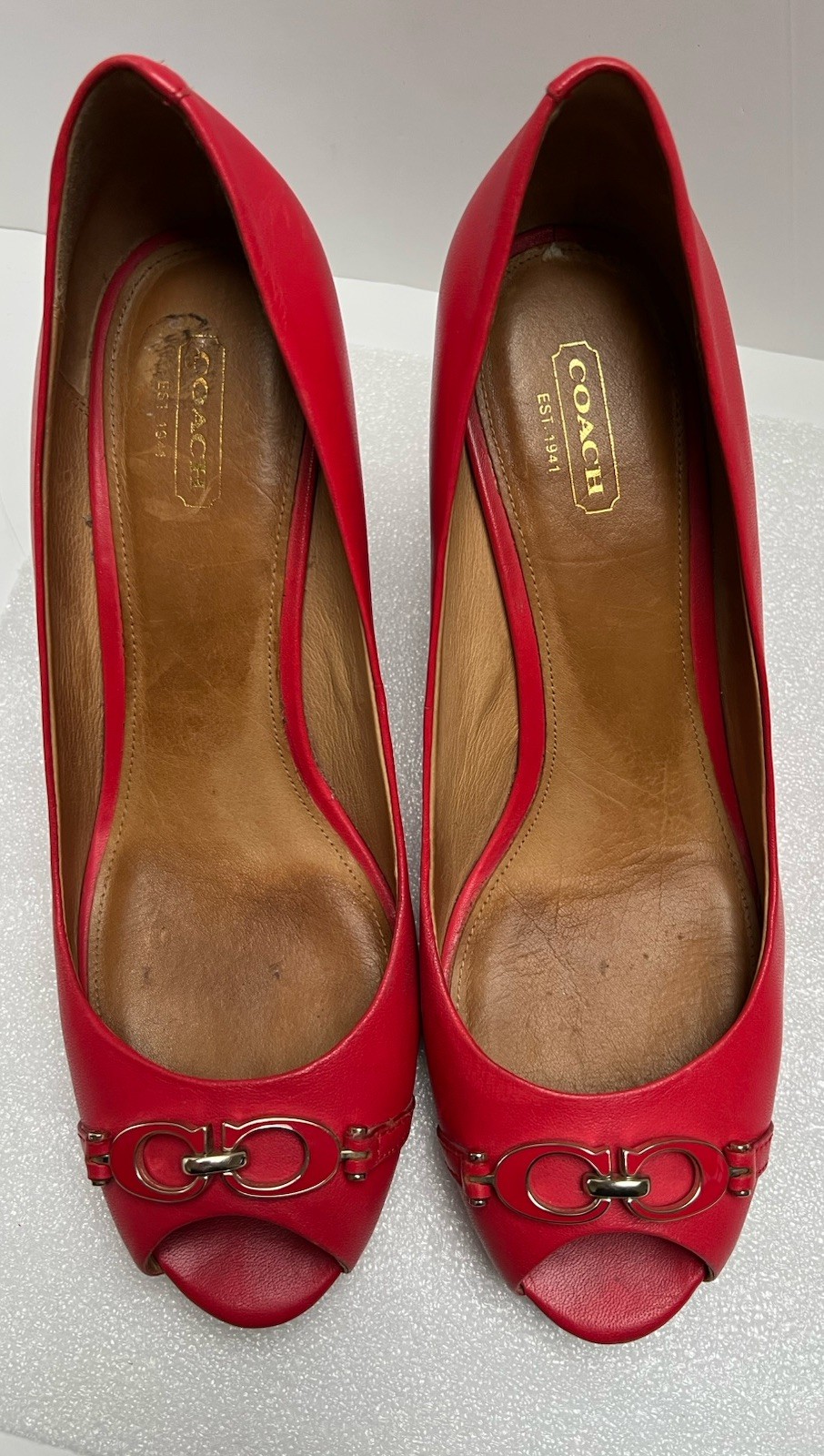 Coach Coral Red Leather Wedge Sandals Sz 10