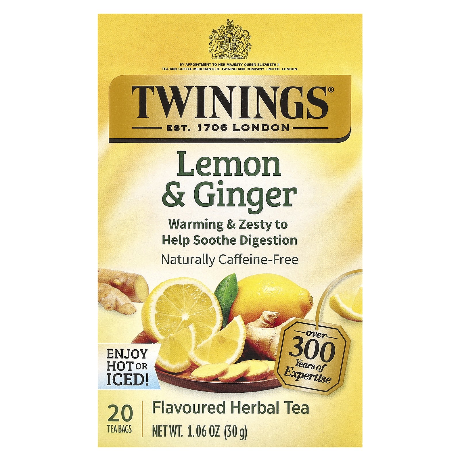 Ароматизированный травяной чай с лимоном и имбирем без кофеина 20 пакетиков 106 унции 30 г 2190₽