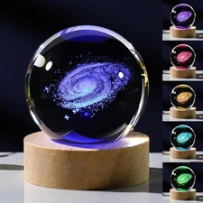 3D Galaxy Crystal Ball Night Light with Remote Upgraded 2.36 Inch Galaxy Planets