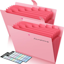 2 Pack Accordion File Organizer, 8 Pockets Expanding File Folder with Labels, Po