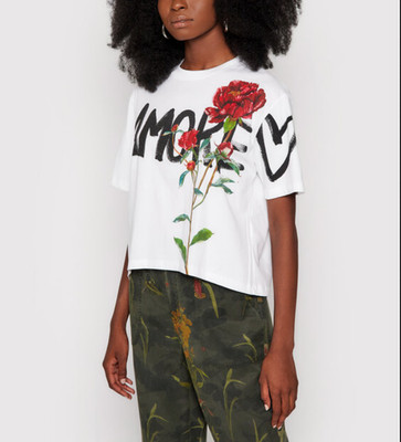 Desigual Damen Top T-Shirt Weiß Cropped Blumen Gr. L 21WWTKA0