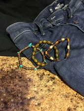 SET of 3 boho leather/bead bracelet adjustable cuff wristband fashion jewelry
