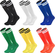 6 Pairs Kids Soccer Socks Knee High Youth Sports Football Socks Ages 6-12
