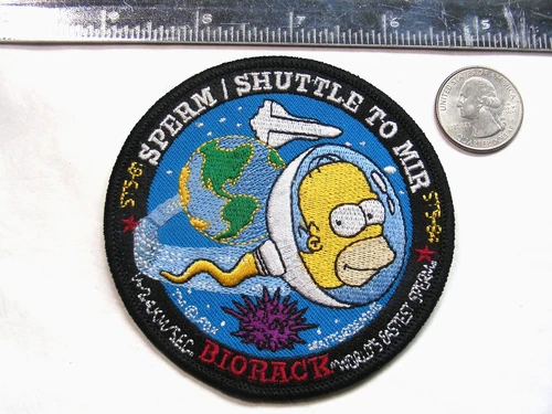 STS-81/STS-84 Sperm/(Space) Shuttle to Mir Homer Simpson BIORACK Patch NASA Rare