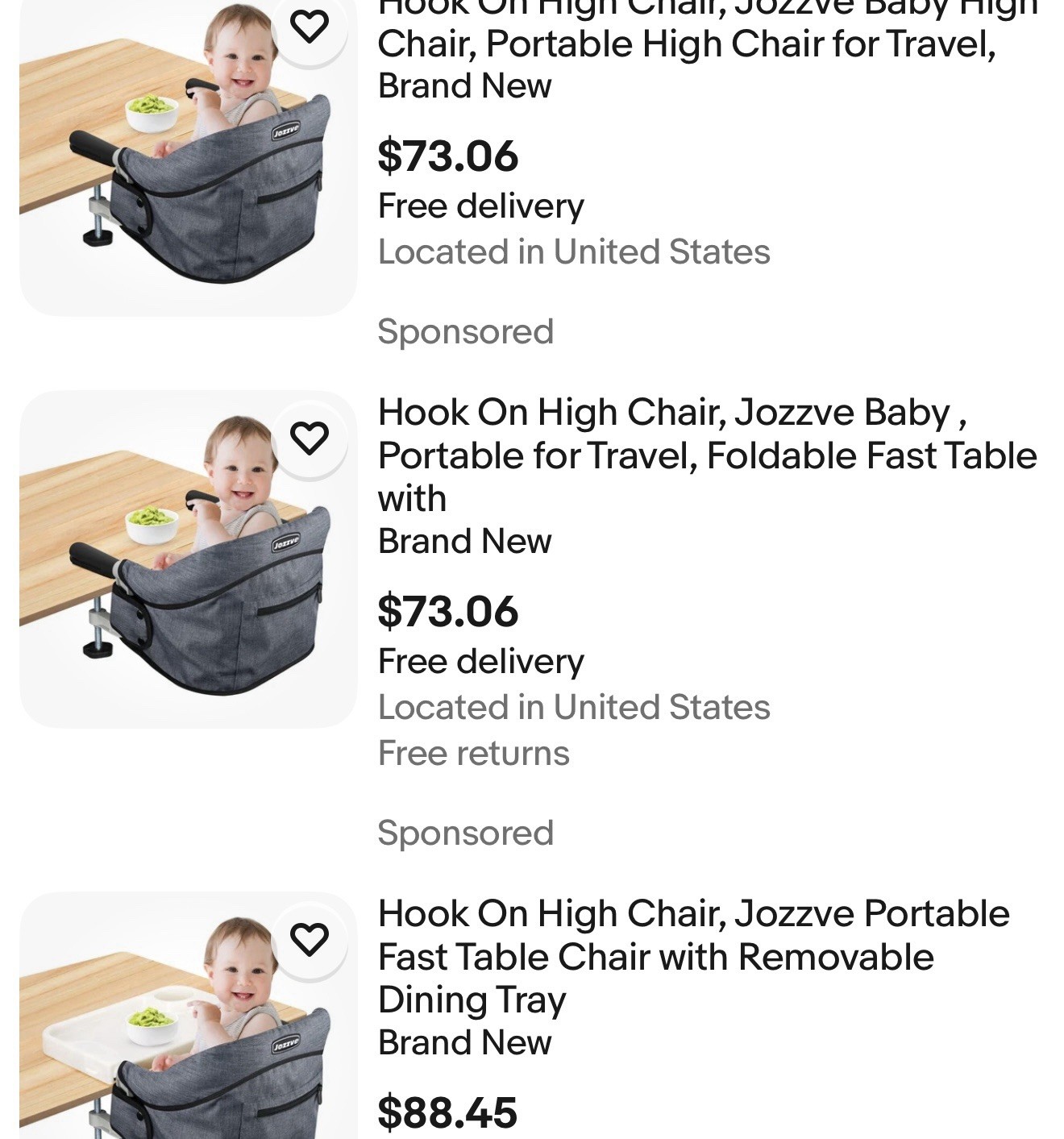 Jozzve Hook On High Chair Portable Foldable Tray