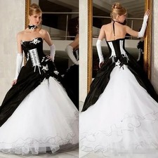 Customized Vintage Black And White Wedding Dresses Ball Gowns Hot Sale Lace-Up