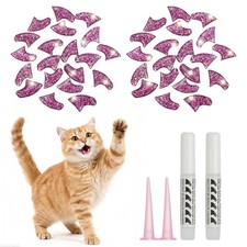 Cat Nail Caps, Cat Claw Covers with Adhesive Glue (40 Pcs, M, Laser Purple)