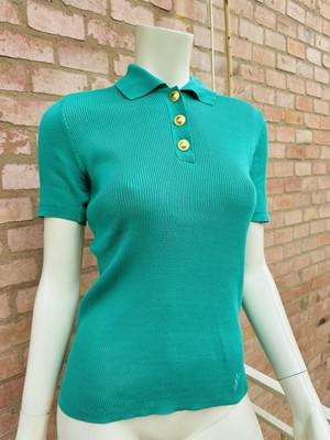 YSL Yves Saint Laurent Top T Shirt Rive Gauche Vintage Emerald Green  Cotton XL