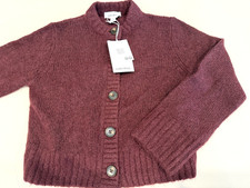 New And Other Stories Floral Cropped Cardigan Wool Alpaca XS Burgundy GR153