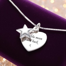 Personalised Necklace, Sterling Silver, Heart and Star Pendants, Any Engraving