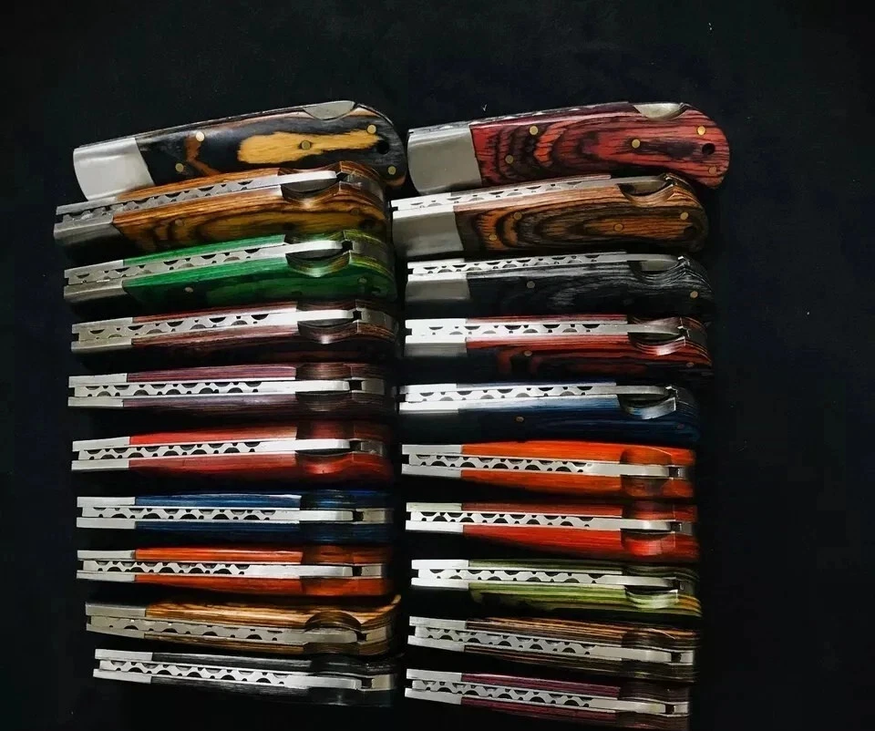 LOT of 20pcs Damascus Steel Folding knife, Pocket Knives With Leather Sheath - Image 3 of 4