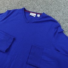 Calvin Klein Sweater Mens L Blue Merino Wool V Neck Knit Pullover Soft Cozy Warm