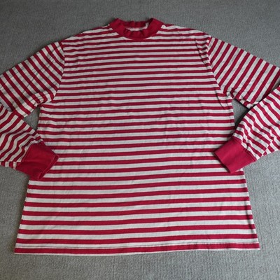 Fear of God Mens Shirt Large Red Striped Mock Neck 100% Cotton