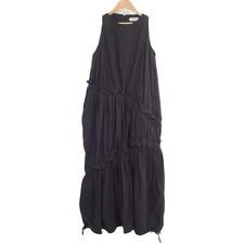 2025SS A VACATION Linen Cotton Gathered Sleeveless Long Dress F Black Women USED