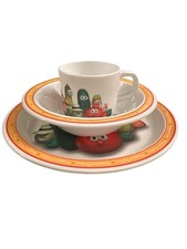Vintage Y2K Children's Veggie Tales 3 Piece Set Plate Bowl And Cup