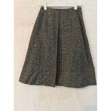 Vintage Herringbone A-Line Skirt Black White Tweed Pleated High Waist Midi
