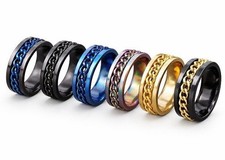 Anti Anxiety Ring Spinner Fidget Rotation Cuban Silver Stainless Steel - Unisex