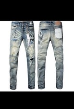HOT New Purple Brand Men's Personality Fashion Slim Fit Splash-Ink Jeans 