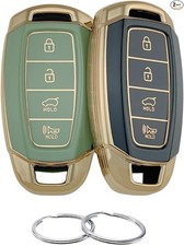 Key Fob Cover Compatible with 2017-2021 Accent Azera Elantr Model: Black/Green