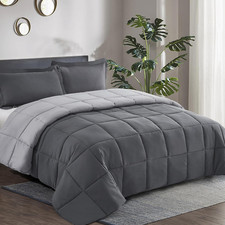 Grey California King Comforter Set - 3 Pieces, Soft Reversible Duvet Shams