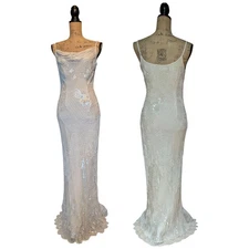 90s Y2K Monsoon Heavily Embellished Long Ivory Dress UK 8 (US 4)