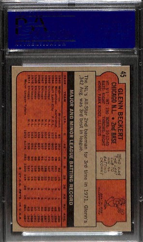 1972 TOPPS #45 GLENN BECKERT PSA 8 NM-MT 40501200 - Picture 2 of 2